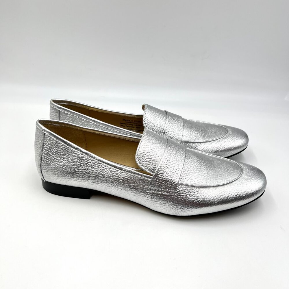 7.5N 7.5 NARROW‎ WIDTH Trotters Metallic Silver Leather Loafers Flats Shoes New